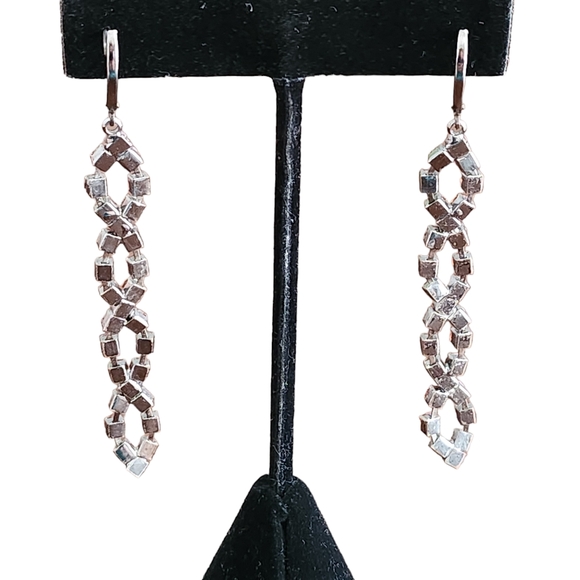 Unique Red Rhinestone Earring Silver Tone Elegant Dangle Drop - Picture 3 of 3